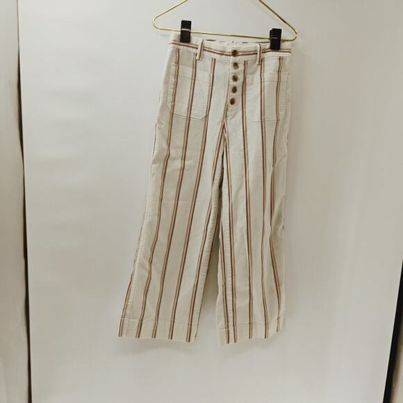 Gap Wide Leg Cropped Pants Womens 6 Multicolor High Rise Striped - Picture 2 of 13